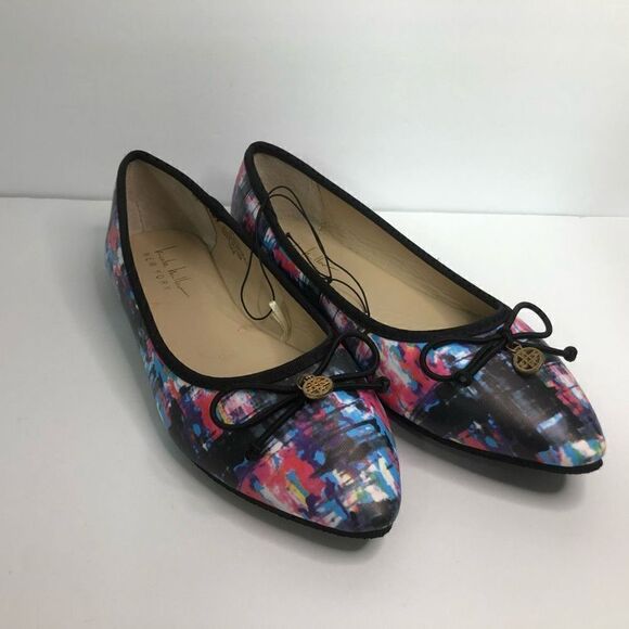 nicole miller 6M blue rise flat point toe slip on wearable art ballet flats bow - Picture 1 of 7